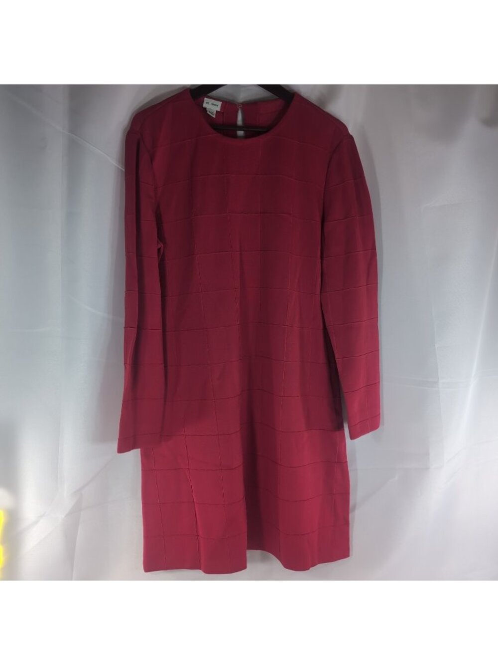 St. John Crew Neck Red Mini Dress Long Sleeve STJ325341 Women's US 10 UK 16 Grid
